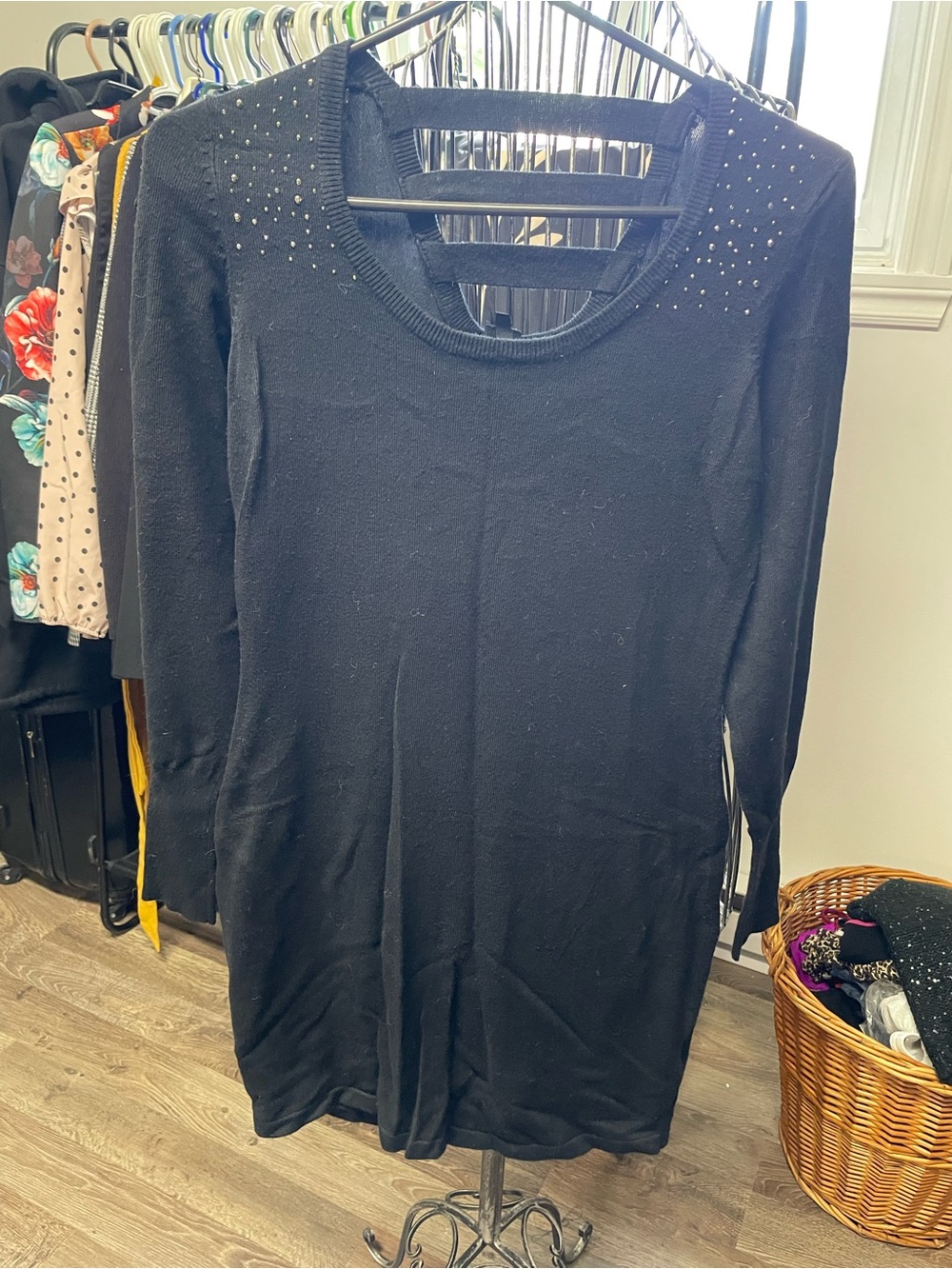 Toi et Moi Black Long Sleeve Studded Knit Dress